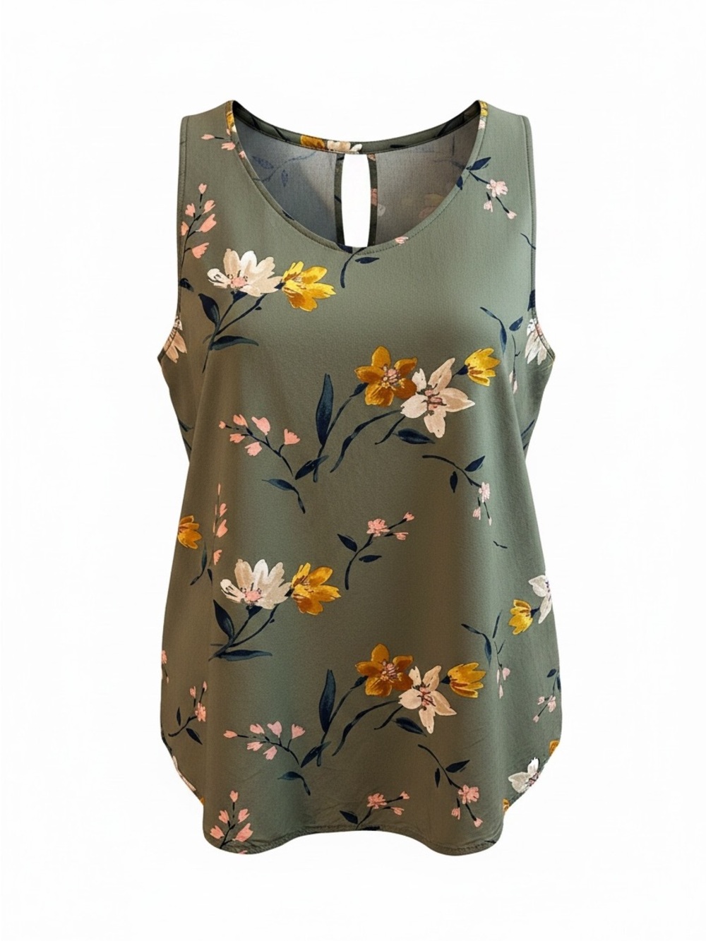 Old Navy Olive Green Floral Sleeveless Keyhole Cami